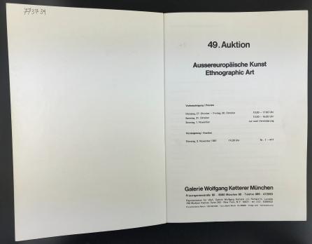 Каталог аукциона «49. Auktion/Aussereuropäischer Kunst/Ethnographic Art/Galerie Wolfgang Ketterer München»