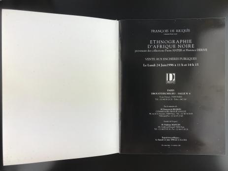 Каталог аукциона «François de Ricqlès/ethnographie d'Afrique noire/Drouot-Richelieu/Lundi 24 Juin 1996»